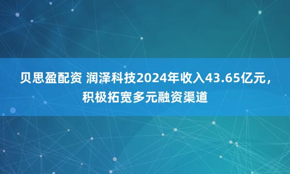 贝思盈配资 润泽科技2024年收入43.65亿元，积极拓宽多元融资渠道