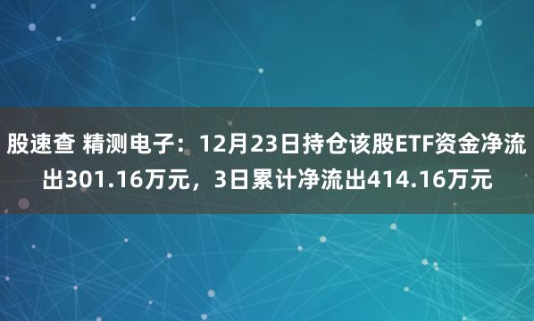 股速查 精测电子：12月23日持仓该股ETF资金净流出301.16万元，3日累计净流出414.16万元